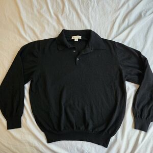 John W Nordstrom Men's sz L 100% Extrafine Merino Wool black collared sweater